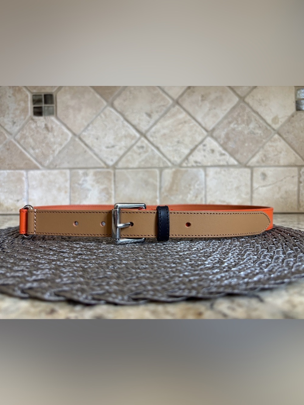 Talbots Color-Block Orange Brown Black Silver Belt